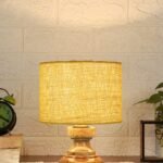 Wood Table lamp with Yellow Jute Shade