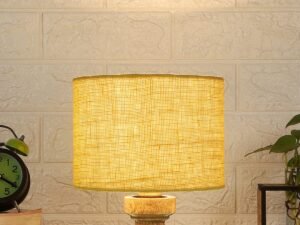Wood Table lamp with Yellow Jute Shade