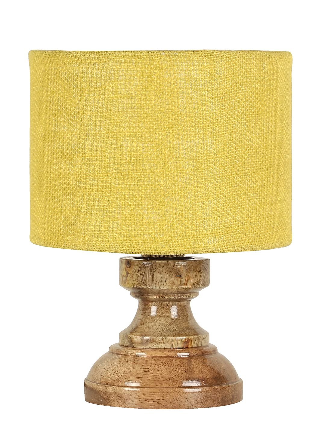 Wood Table lamp with Yellow Jute Shade