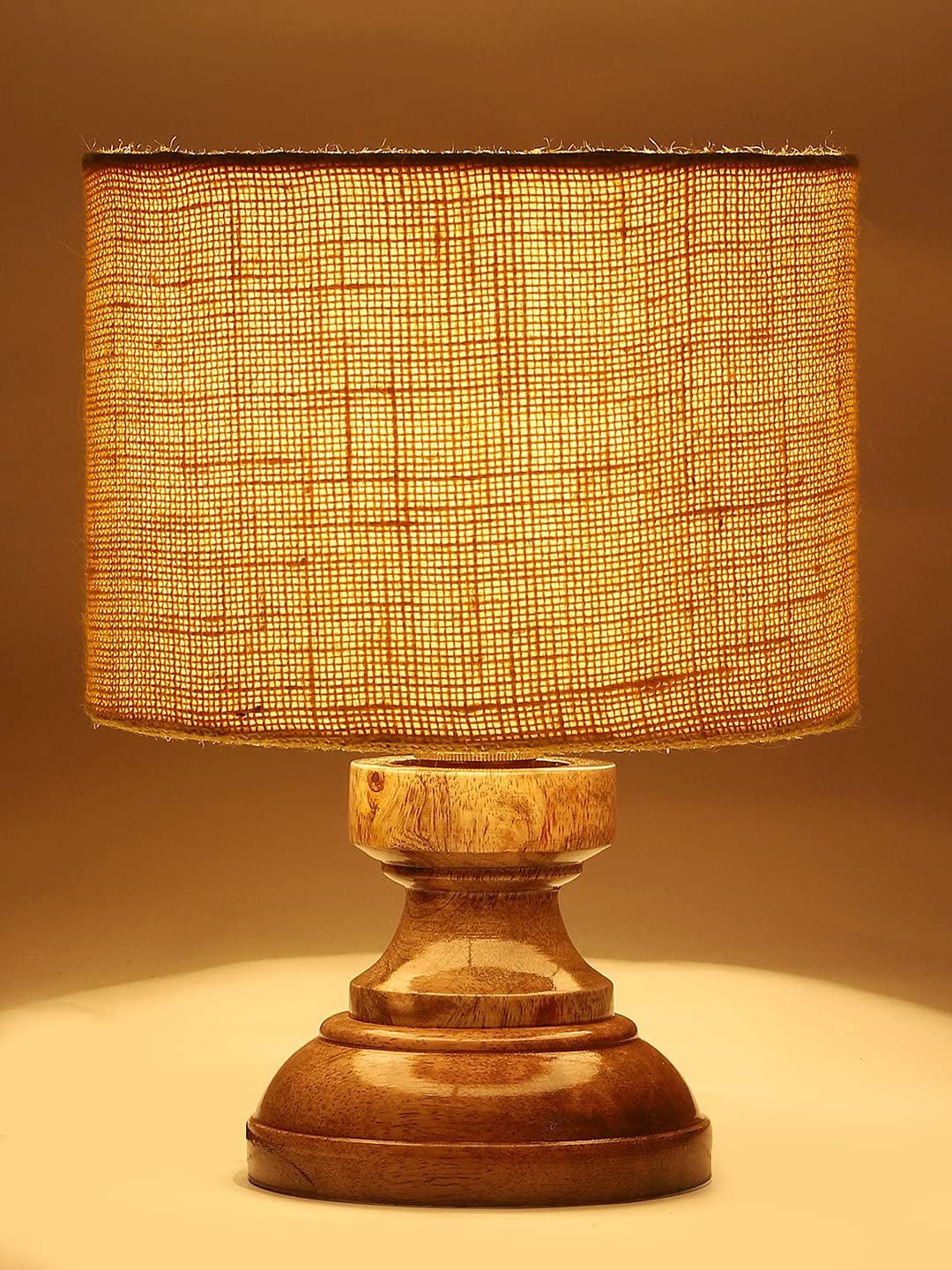 Wood Table lamp with Yellow Jute Shade