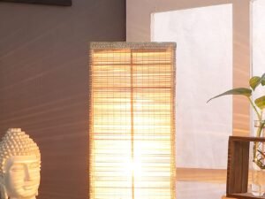 Bamboo Table lamp with Square Brown Wood Base