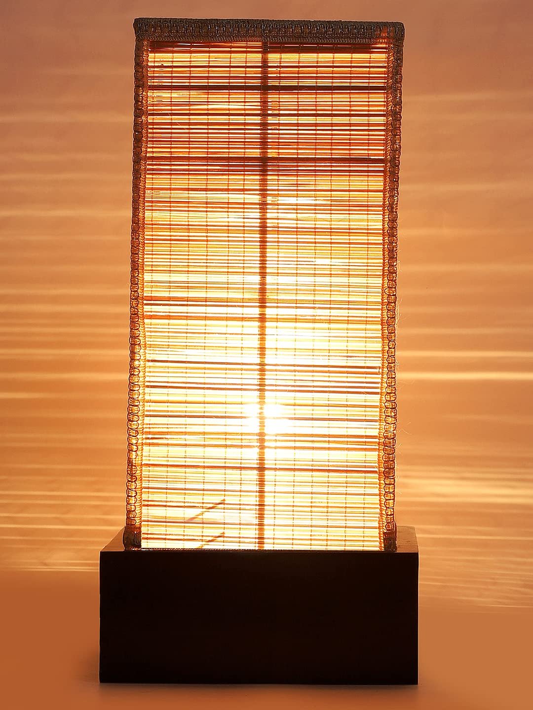 Bamboo Table lamp with Square Brown Wood Base