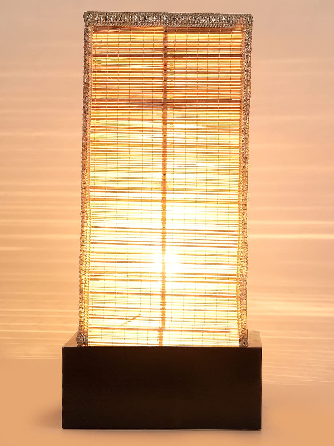 Bamboo Table lamp with Square Brown Wood Base