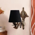 Antique Gold Wall Lamp for Office/Home/Gifting with Cotton conical Black Shade(7×5.5×9.25) Inches -2