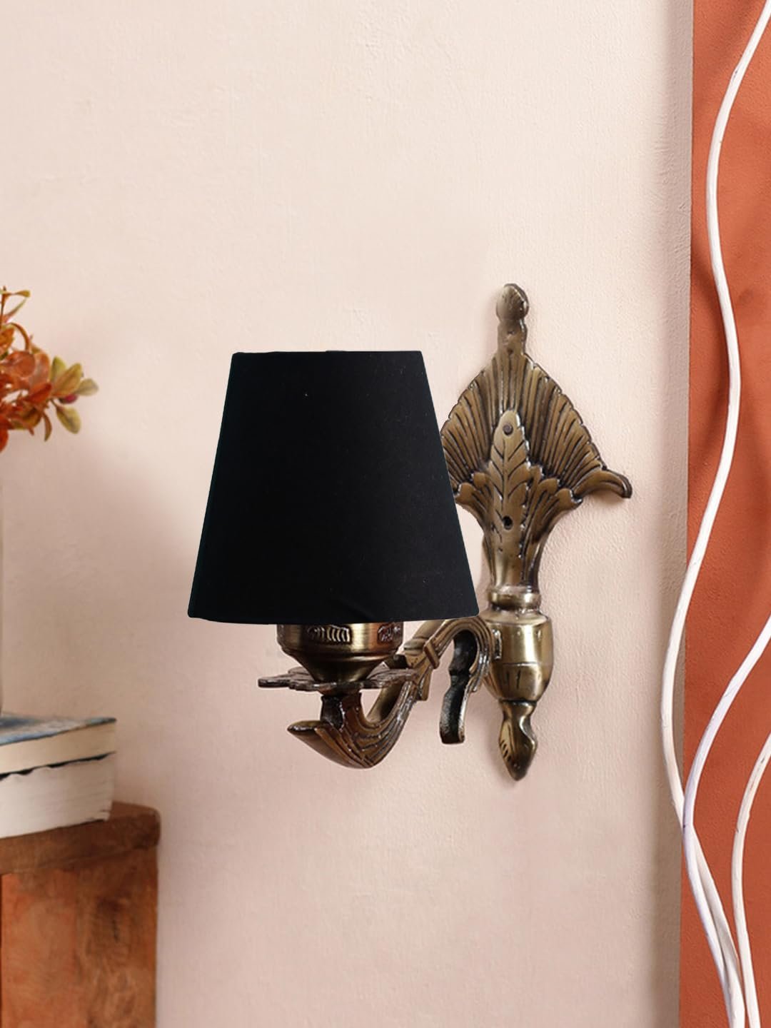 Antique Gold Wall Lamp for Office/Home/Gifting with Cotton conical Black Shade(7x5.5x9.25) Inches -2
