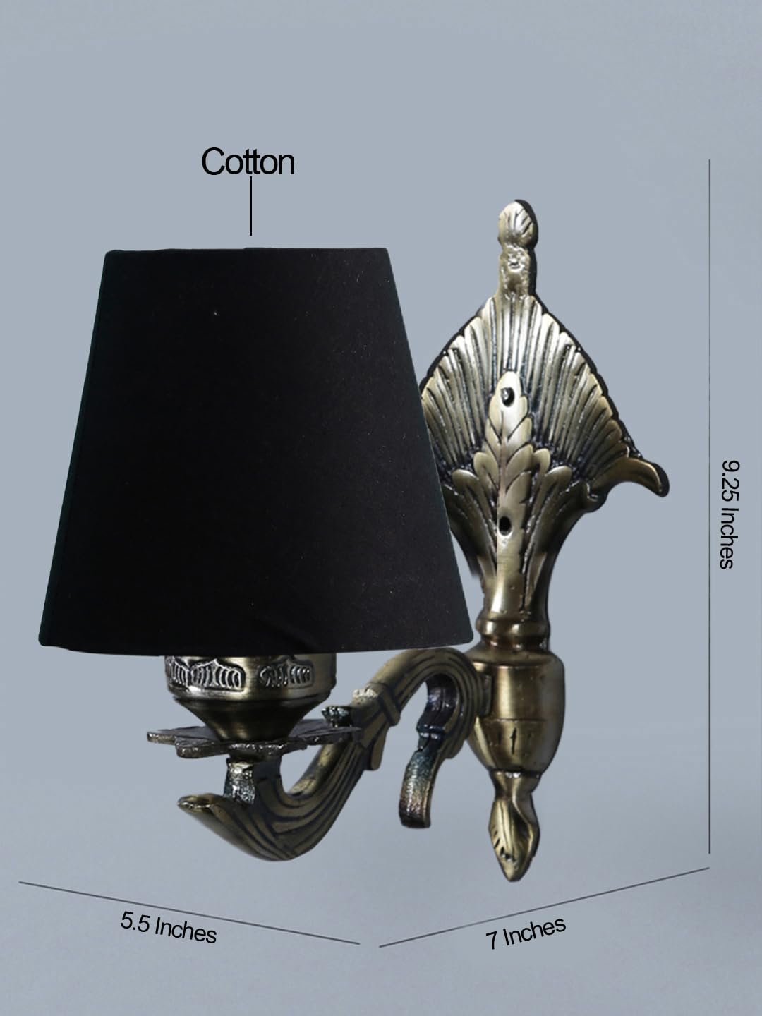 Antique Gold Wall Lamp for Office/Home/Gifting with Cotton conical Black Shade(7x5.5x9.25) Inches -2