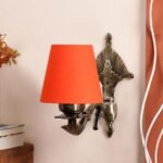 Antique Gold Wall Lamp for Office/Home/Gifting with Cotton conical Orange Shade(7×5.5×9.25) Inches-4