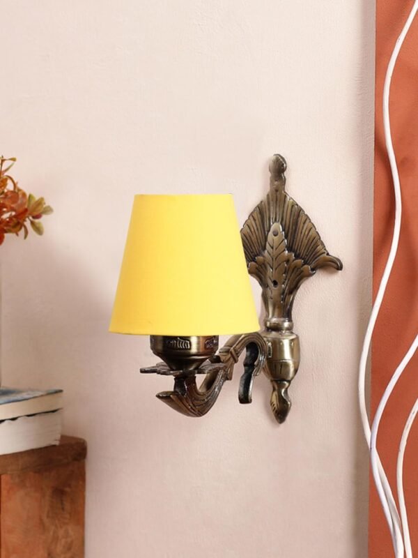 Antique Gold Wall Lamp for Office/Home/Gifting with Cotton conical Yellow Shade(7×5.5×9.25) Inches -5