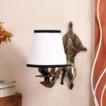 Antique Gold Wall Lamp for Office/Home/Gifting with Cotton conical White & Black Shade(7×5.5×9.25) Inches -7