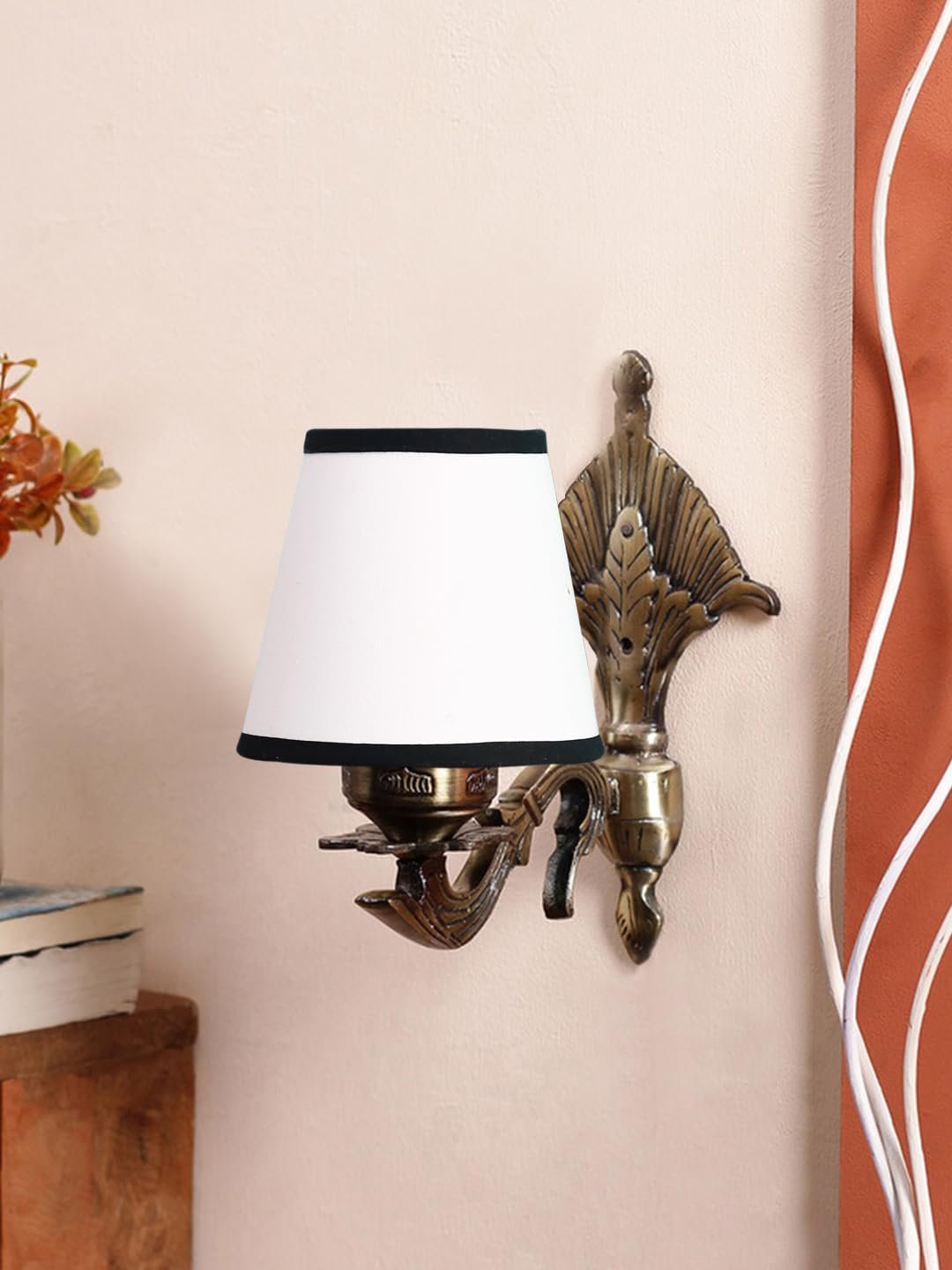 Antique Gold Wall Lamp for Office/Home/Gifting with Cotton conical White & Black Shade(7x5.5x9.25) Inches -7