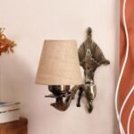 Antique Gold Wall Lamp for Office/Home/Gifting with Jute conical Beige Shade(7×5.5×9.25) Inches -8