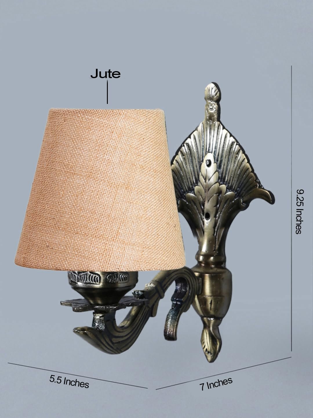 Antique Gold Wall Lamp for Office/Home/Gifting with Jute conical Beige Shade(7x5.5x9.25) Inches -8