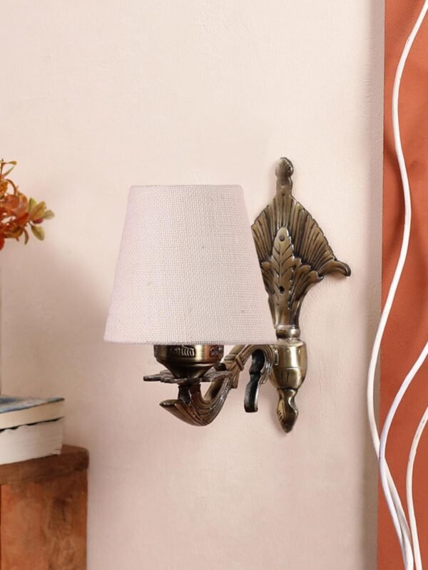 Antique Gold Wall Lamp for Office/Home/Gifting with Jute conical White Shade(7×5.5×9.25) Inches -9