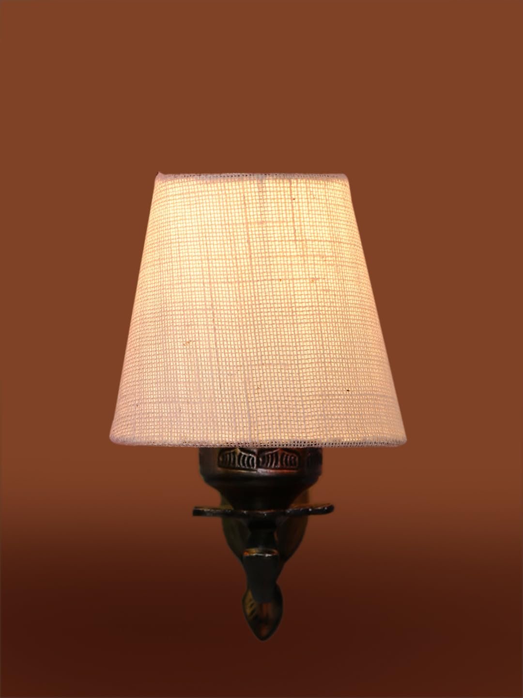Antique Gold Wall Lamp for Office/Home/Gifting with Jute conical White Shade(7x5.5x9.25) Inches -9