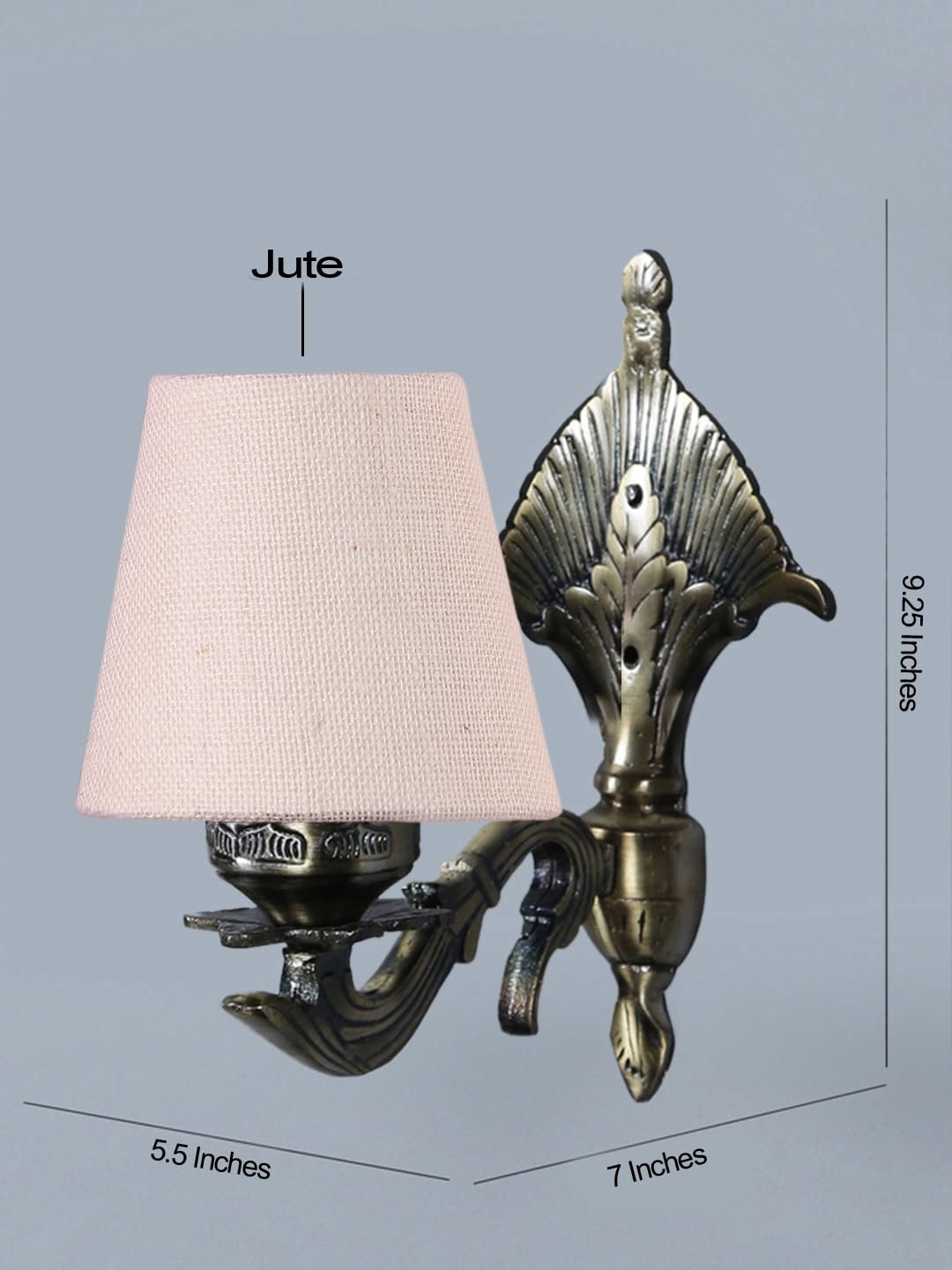 Antique Gold Wall Lamp for Office/Home/Gifting with Jute conical White Shade(7x5.5x9.25) Inches -9