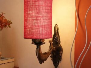 Antique Gold Wall Lamp for Office/Home/Gifting with Jute Pink Shade(8×4.25×11) Inches -100