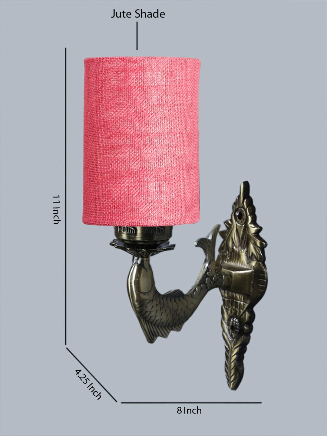 Antique Gold Wall Lamp for Office/Home/Gifting with Jute Pink Shade(8x4.25x11) Inches -100