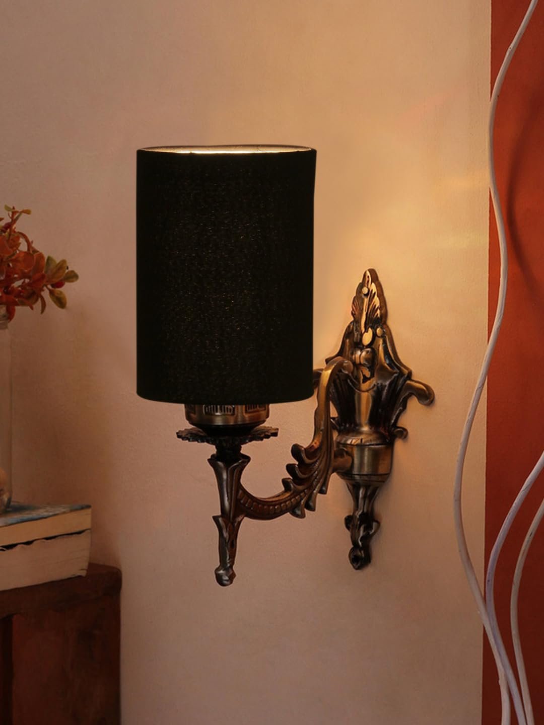 Antique Gold Wall Lamp for Office/Home/Gifting with Cotton Black Shade(8x4.25x11) Inches -107
