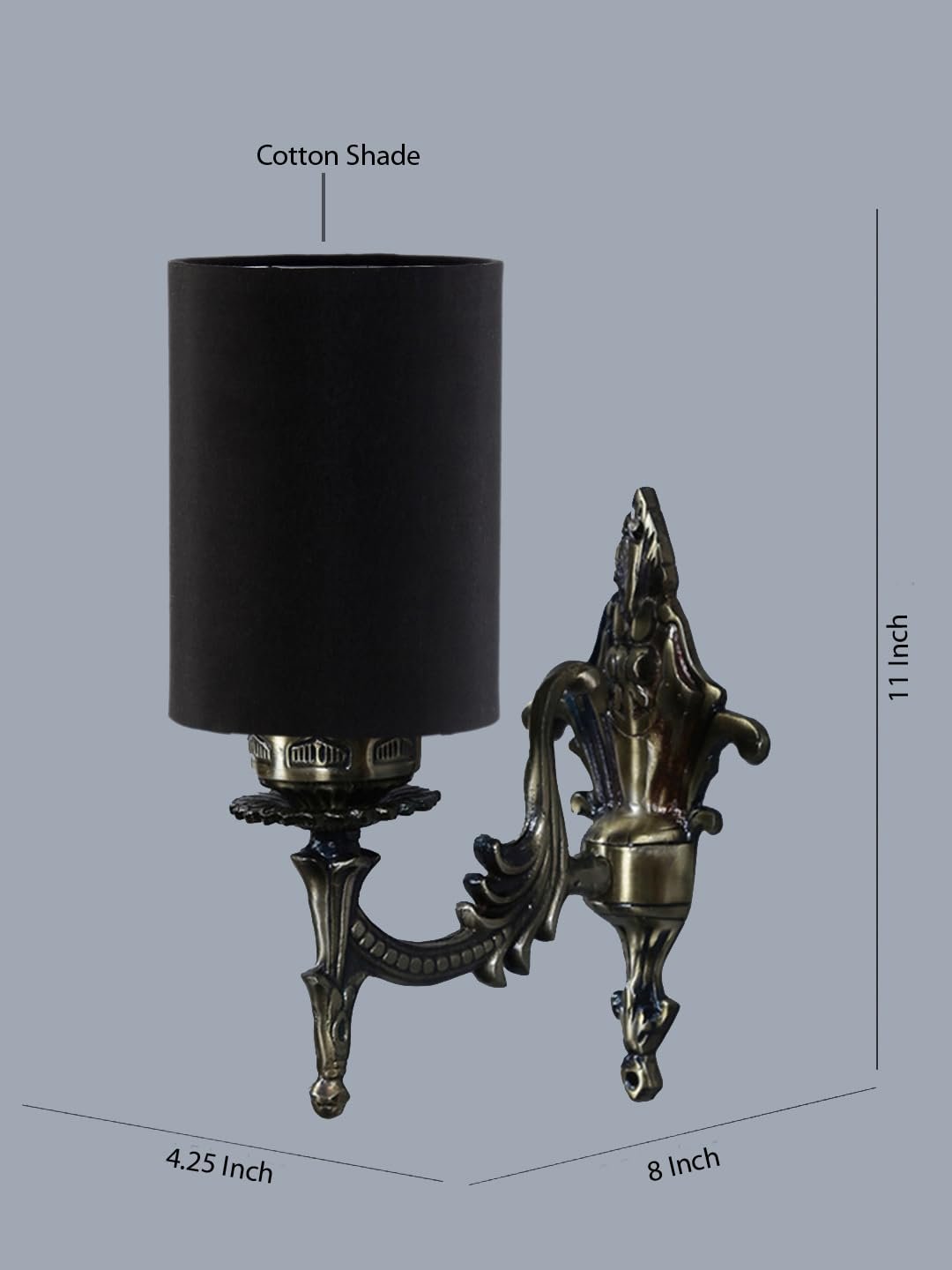 Antique Gold Wall Lamp for Office/Home/Gifting with Cotton Black Shade(8x4.25x11) Inches -107