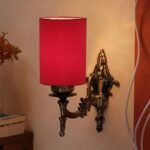 Antique Gold Wall Lamp for Office/Home/Gifting with Cotton Red Shade(8×4.25×11) Inches -108
