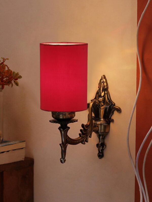 Antique Gold Wall Lamp for Office/Home/Gifting with Cotton Red Shade(8×4.25×11) Inches -108