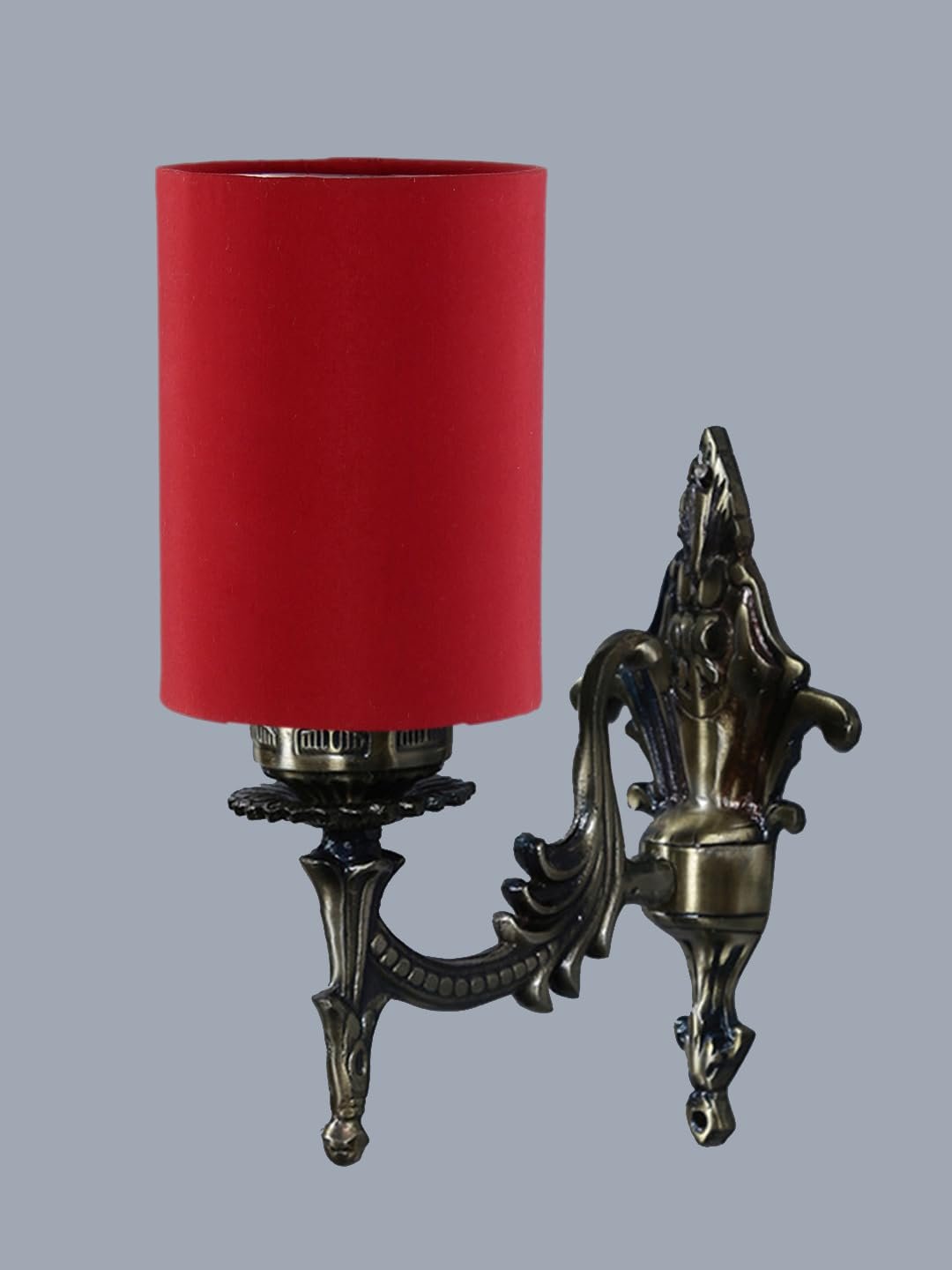 Antique Gold Wall Lamp for Office/Home/Gifting with Cotton Red Shade(8x4.25x11) Inches -108