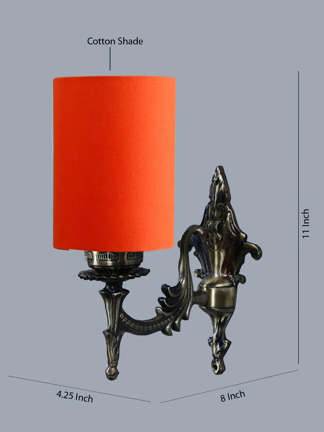 Antique Gold Wall Lamp for Office/Home/Gifting with Cotton Orange Shade(8x4.25x11) Inches -109
