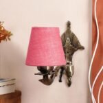 Antique Gold Wall Lamp for Office/Home/Gifting with Jute conical Pink Shade(7×5.5×9.25) Inches -10
