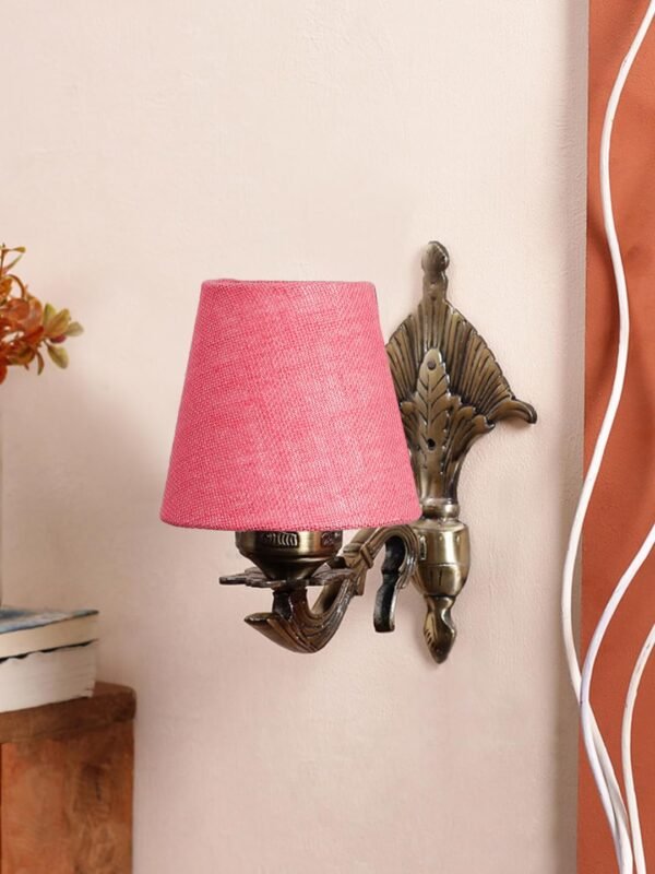 Antique Gold Wall Lamp for Office/Home/Gifting with Jute conical Pink Shade(7×5.5×9.25) Inches -10
