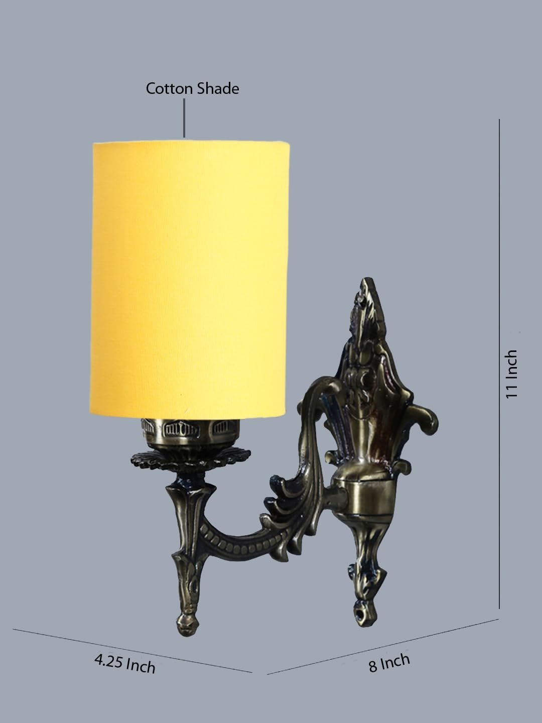 Antique Gold Wall Lamp for Office/Home/Gifting with Cotton Yellow Shade(8x4.25x11) Inches -110