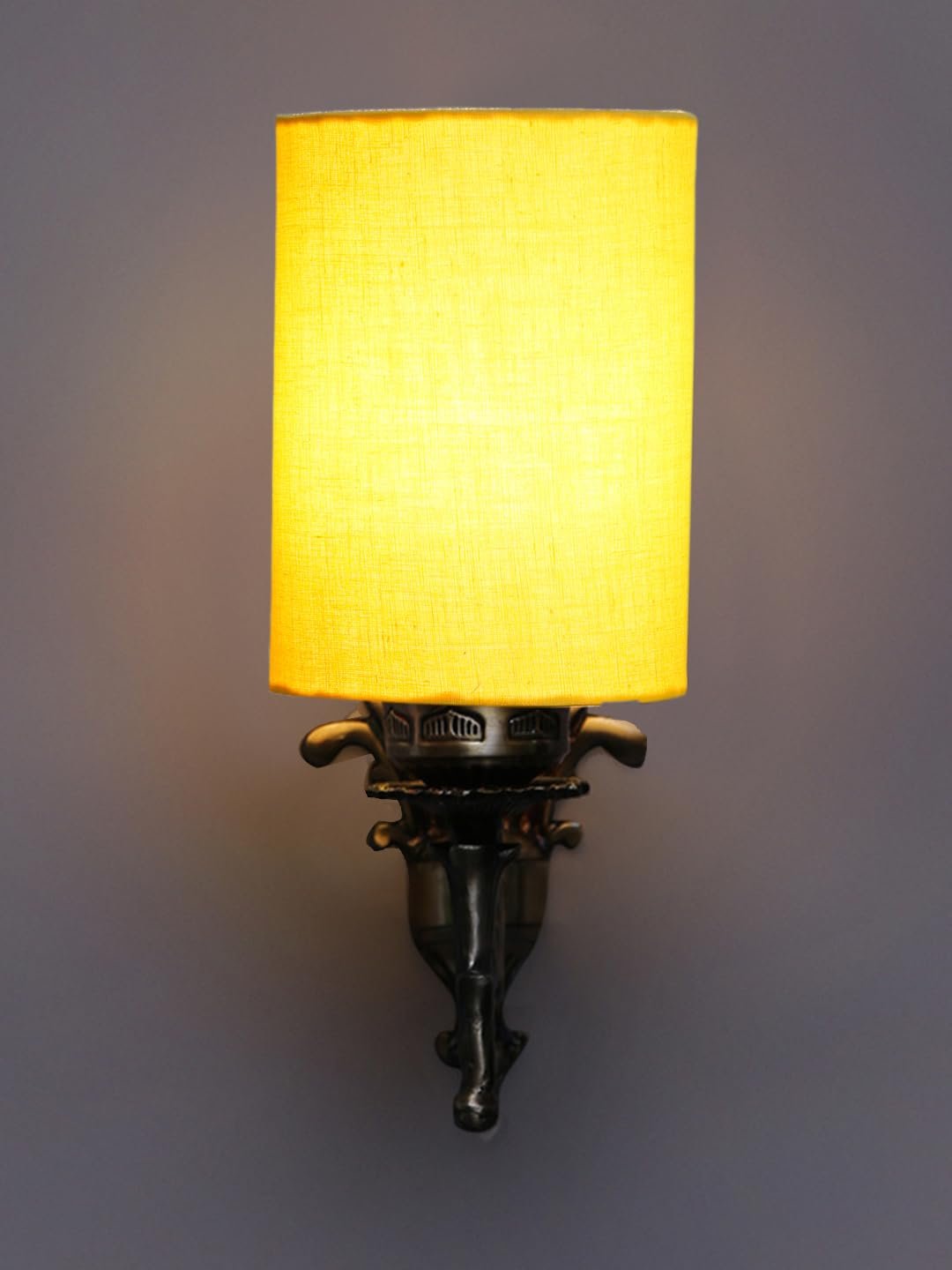 Antique Gold Wall Lamp for Office/Home/Gifting with Cotton Yellow Shade(8x4.25x11) Inches -110