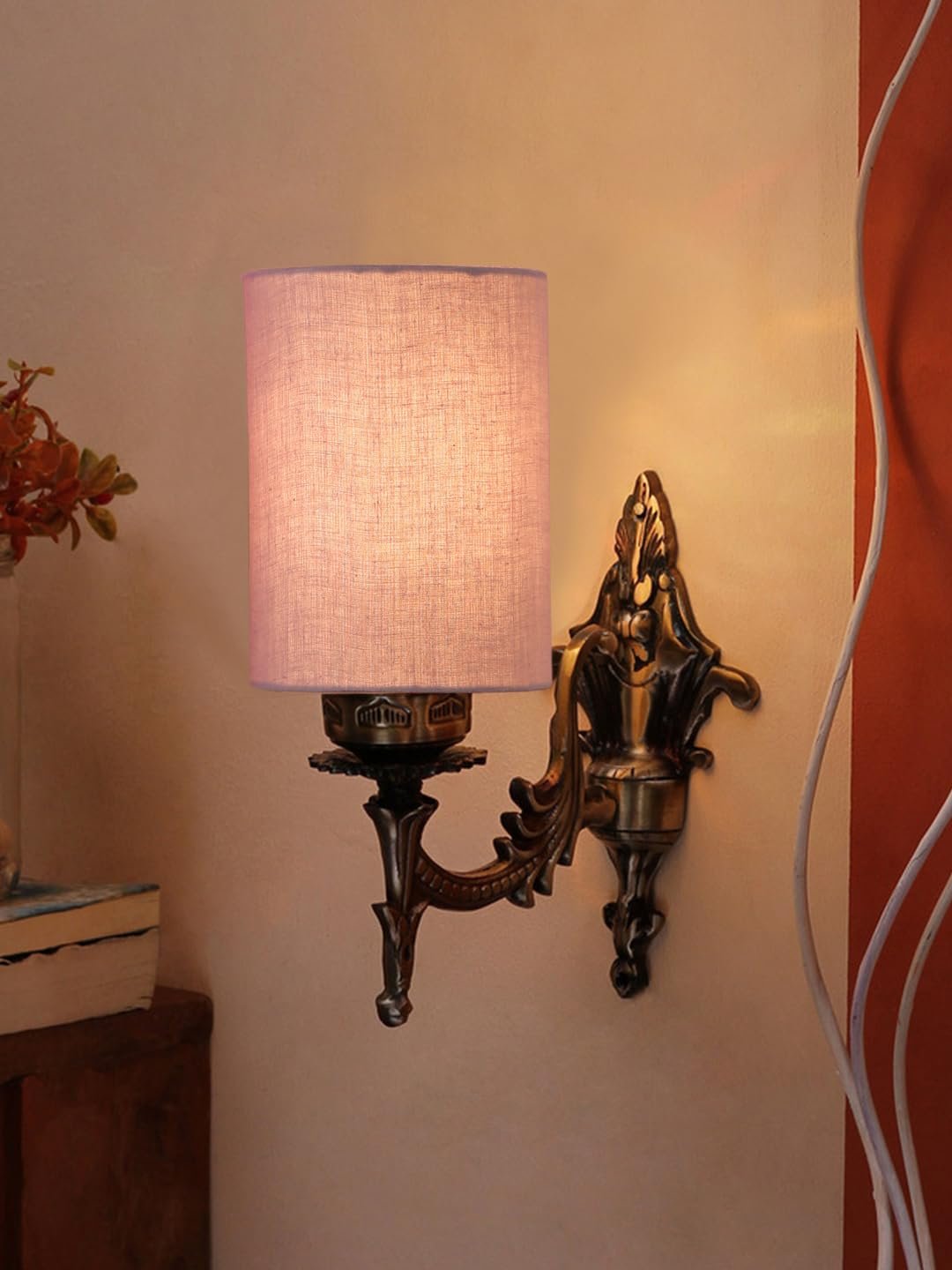 Antique Gold Wall Lamp for Office/Home/Gifting with Cotton Grey Shade(8x4.25x11) Inches -111