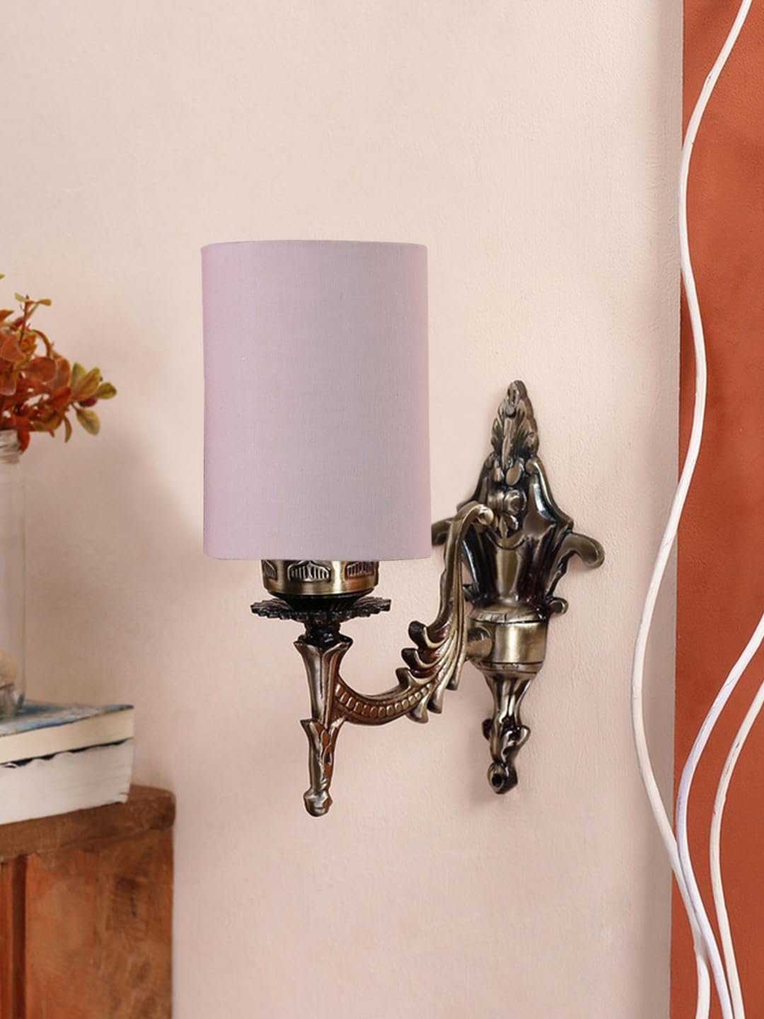 Antique Gold Wall Lamp for Office/Home/Gifting with Cotton Grey Shade(8x4.25x11) Inches -111