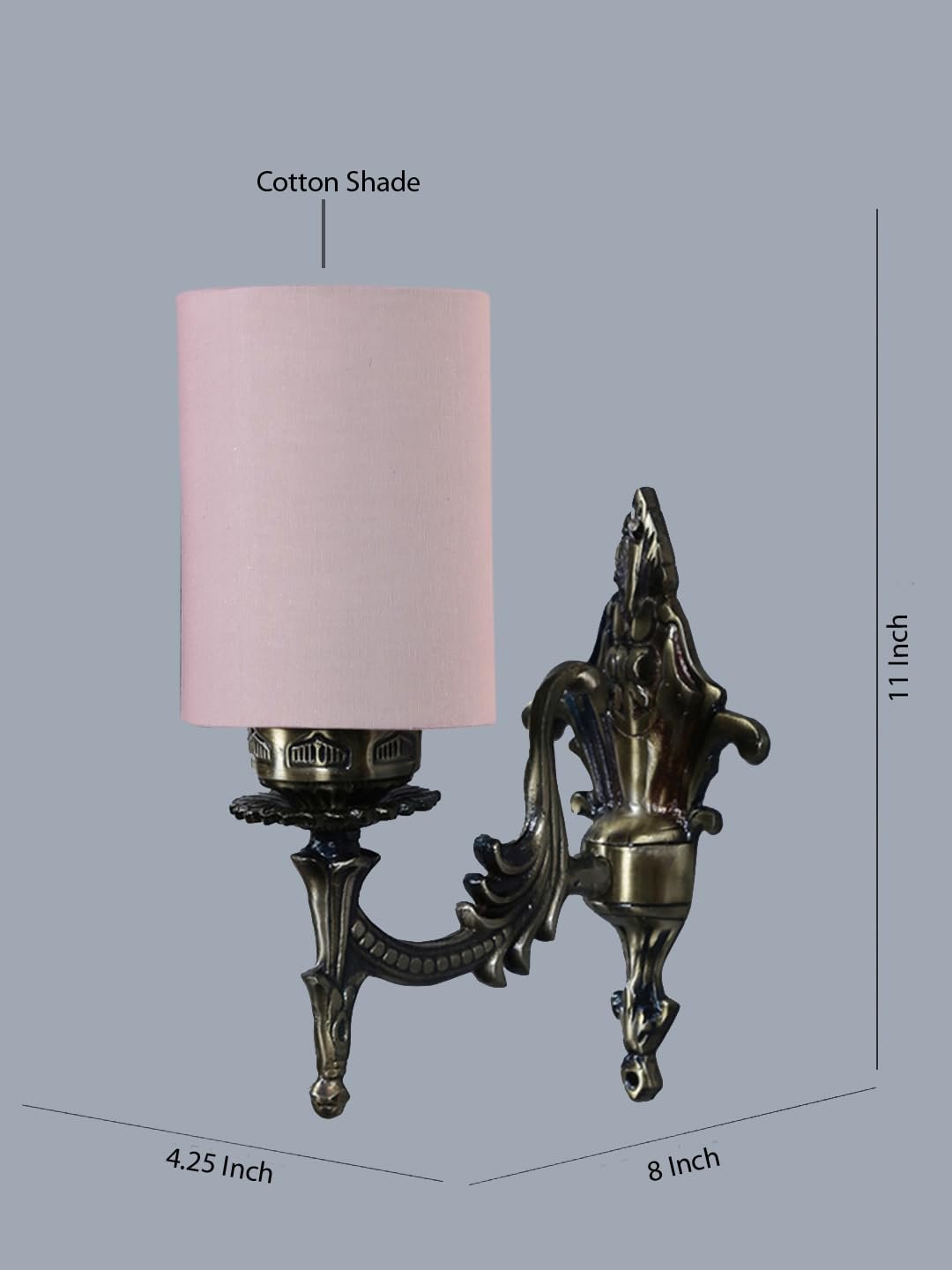 Antique Gold Wall Lamp for Office/Home/Gifting with Cotton Grey Shade(8x4.25x11) Inches -111