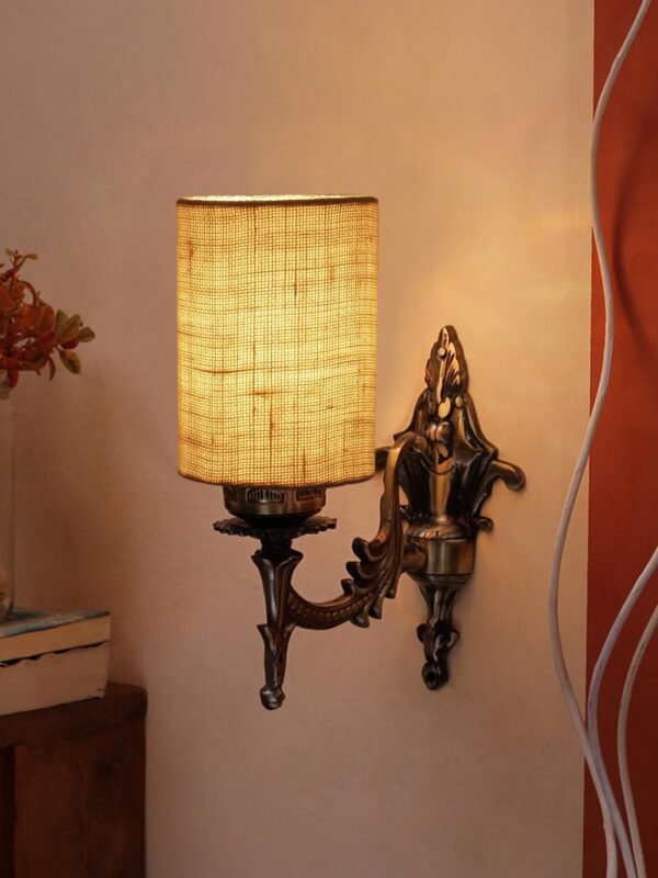 Antique Gold Wall Lamp for Office/Home/Gifting with Jute White Shade(8×4.25×11) Inches