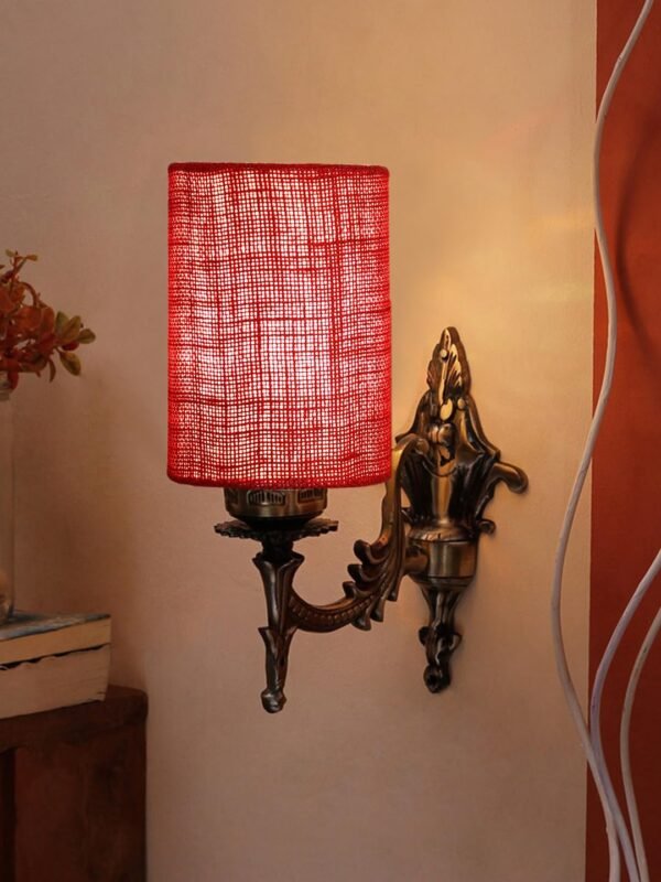 Antique Gold Wall Lamp for Office/Home/Gifting with Jute Maroon Shade(8×4.25×11) Inches