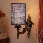Antique Gold Wall Lamp for Office/Home/Gifting with Jute Blue Shade(8×4.25×11) Inches