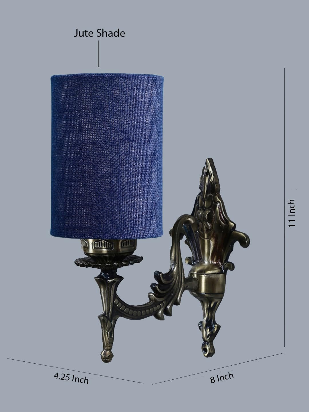 Antique Gold Wall Lamp for Office/Home/Gifting with Jute Blue Shade(8x4.25x11) Inches