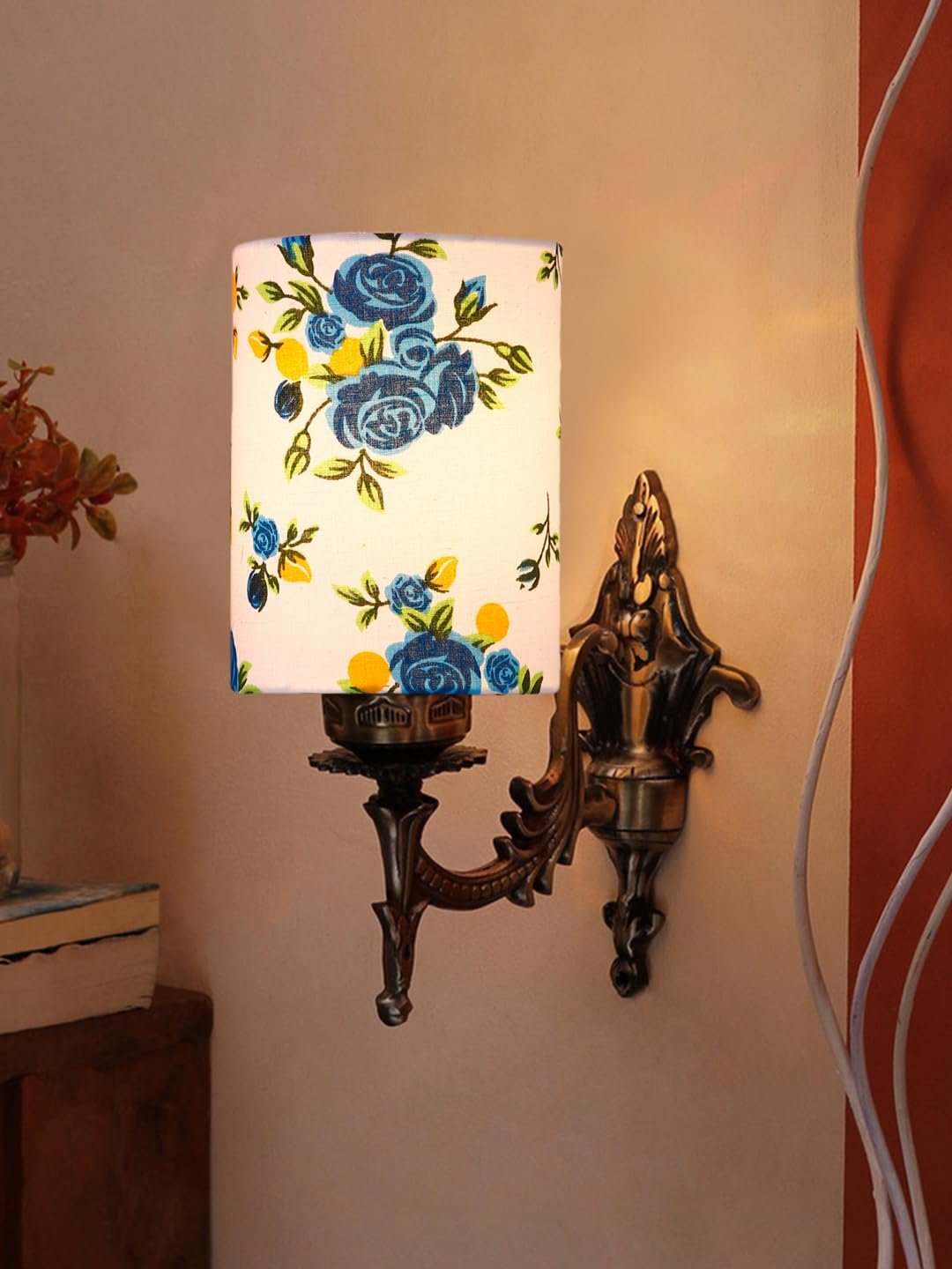 Antique Gold Wall Lamp for Office/Home/Gifting with Cotton Printed Shade(8x4.25x11) Inches -118