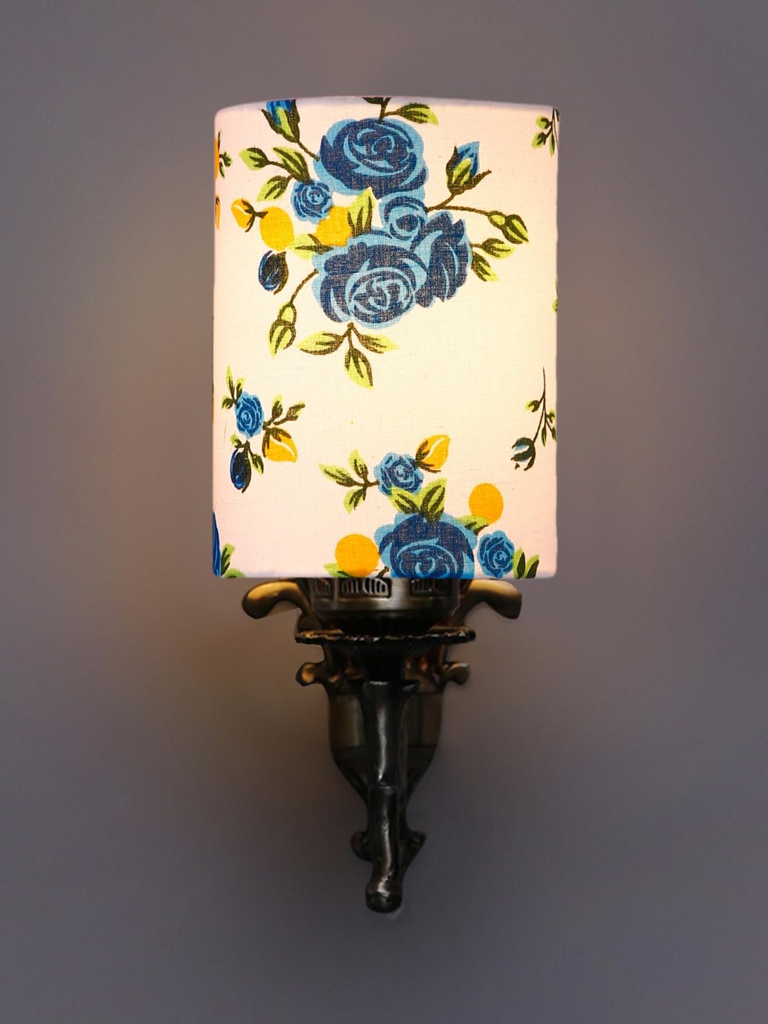 Antique Gold Wall Lamp for Office/Home/Gifting with Cotton Printed Shade(8x4.25x11) Inches -118