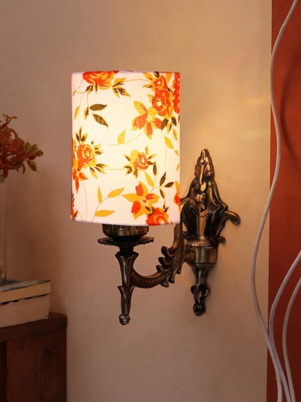 Antique Gold Wall Lamp for Office/Home/Gifting with Cotton Printed Shade(8×4.25×11) Inches -119