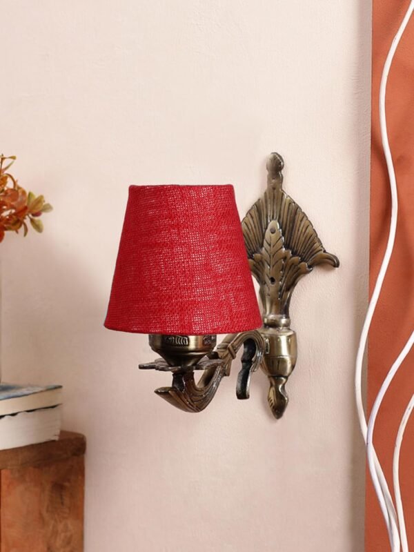 Antique Gold Wall Lamp for Office/Home/Gifting with Jute conical Maroon Shade(7×5.5×9.25) Inches -11