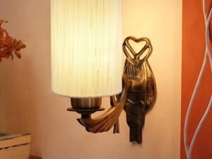Antique Gold Wall Lamp for Office/Home/Gifting with Cotton Off-White Shade(8x4.25x11) Inches -121