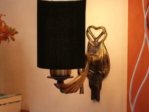 Antique Gold Wall Lamp for Office/Home/Gifting with Cotton Black Shade(8x4.25x11) Inches -122