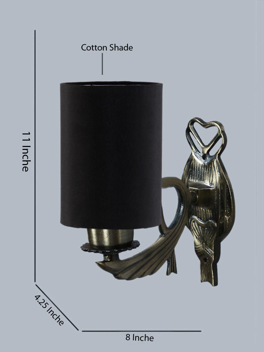 Antique Gold Wall Lamp for Office/Home/Gifting with Cotton Black Shade(8x4.25x11) Inches -122
