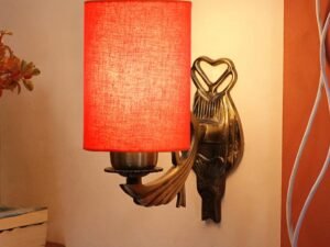 Antique Gold Wall Lamp for Office/Home/Gifting with Cotton Orange Shade(8x4.25x11) Inches -124