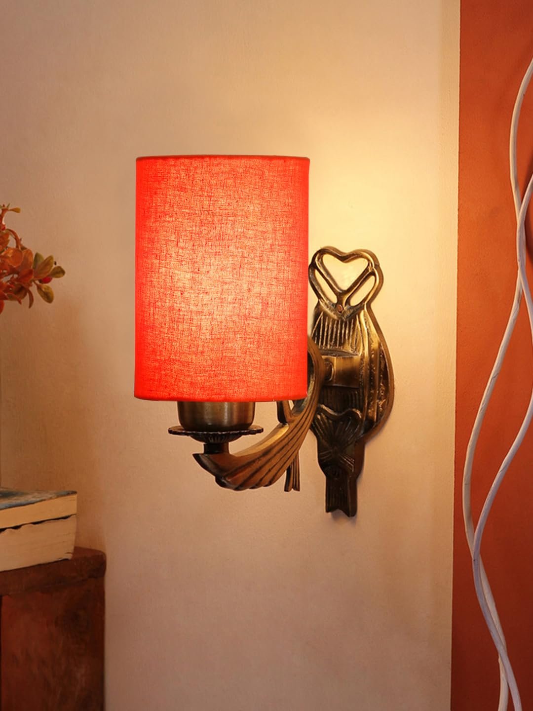 Antique Gold Wall Lamp for Office/Home/Gifting with Cotton Orange Shade(8x4.25x11) Inches -124
