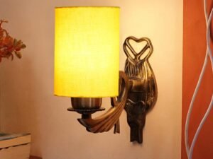 Antique Gold Wall Lamp for Office/Home/Gifting with Cotton Yellow Shade(8x4.25x11) Inches -125