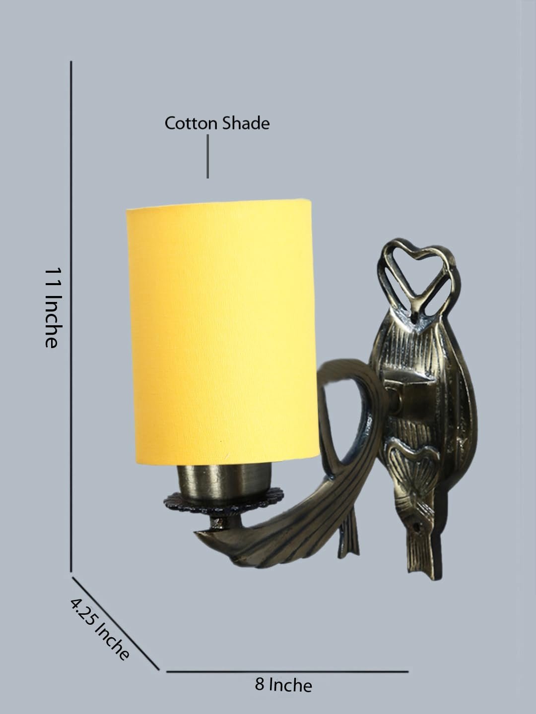 Antique Gold Wall Lamp for Office/Home/Gifting with Cotton Yellow Shade(8x4.25x11) Inches -125