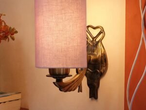 Antique Gold Wall Lamp for Office/Home/Gifting with Cotton Grey Shade(8x4.25x11) Inches -126